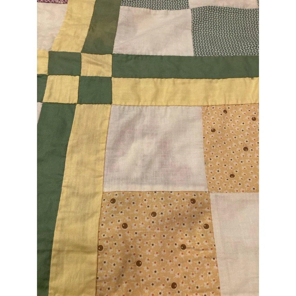 Vintage Hand Sewn Nine Patch Quilt Top Sashing And Cornerstones 70x81 Unfinished